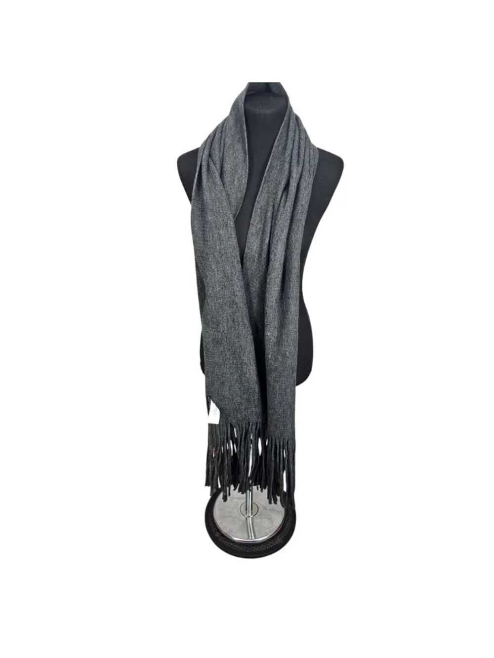 Lucky Brand Gray Fringe Knit Scarf Polyester & Acrylic Blend Soft & Stylish